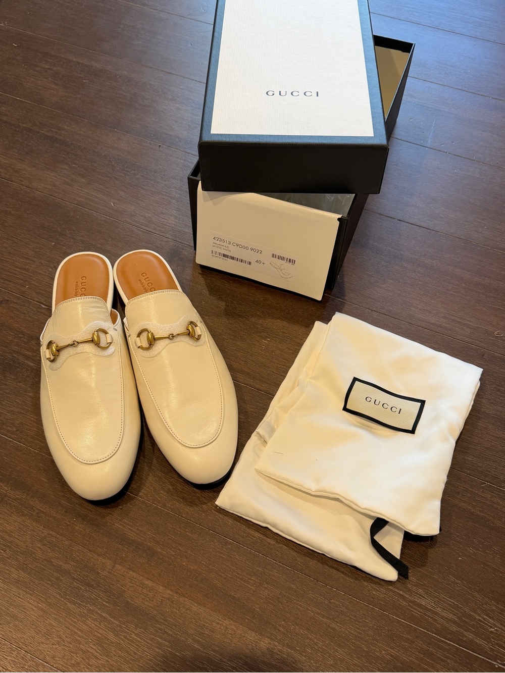 GUCCI White Leather Horsebit Backless Loafers - Picture 3 of 4